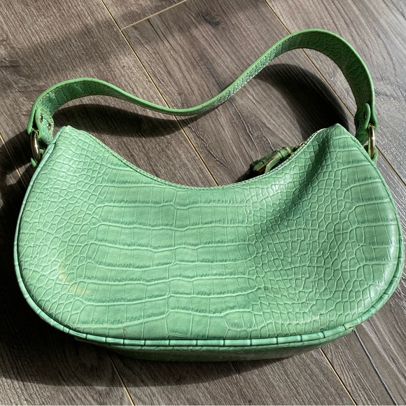 Liz Clairborne vintage green snakeskin structured zippered shoulder purse - Picture 6 of 13